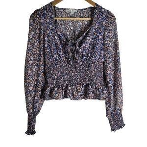 Floral Smocked Women's Top - Blue and White